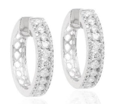 ESTATE .96CT DIAMOND 14K WHITE GOLD CLASSIC CHANNEL HOOP HUGGIE HANGING EARRINGS