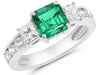 2.76CT DIAMOND & AAA EMERALD PLATINUM EMERALD CUT & PRINCESS CUT ENGAGEMENT RING
