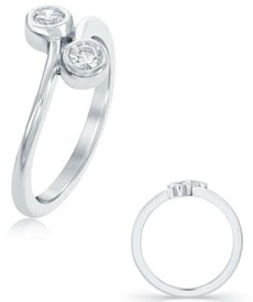.30CT DIAMOND 14KT WHITE GOLD 3D CLASSIC TWO STONE BEZEL CRISS CROSS LOVE RING