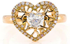 .75CT WHITE & PINK DIAMOND 18KT ROSE GOLD HEART SHAPE FILIGREE ENGAGEMENT RING