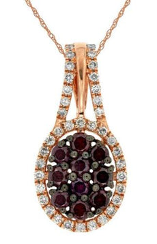 .76CT WHITE & PINK DIAMOND 14KT ROSE GOLD 3D CLUSTER OVAL HALO FLOATING PENDANT