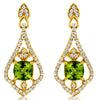 1.46CT DIAMOND & AAA PERIDOT 14KT YELLOW GOLD CUSHION & ROUND HANGING EARRINGS