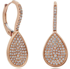 .49CT DIAMOND 14K ROSE GOLD CLASSIC CLUSTER TEAR DROP LEVERBACK HANGING EARRINGS