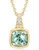 1.4CT DIAMOND & AAA GREEN QUARTZ 14KT YELLOW GOLD CUSHION & ROUND BEZEL PENDANT