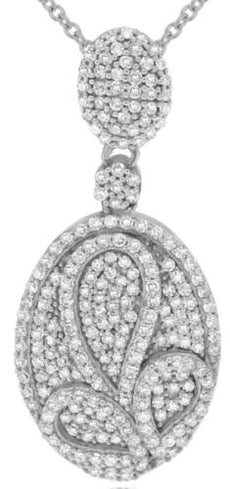 .60CT DIAMOND 14KT WHITE GOLD 3D CLASSIC MULTI LEAF OVAL FLORAL FLOATING PENDANT