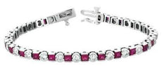 7.36CT DIAMOND & AAA RUBY 14KT WHITE GOLD 3D ROUND & PRINCESS TENNIS BRACELET