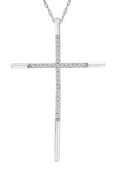 ESTATE .09CT DIAMOND 14KT WHITE GOLD 3D CLASSIC CROSS FLOATING PENDANT