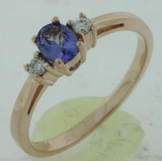.43CT DIAMOND & AAA TANZANITE 14K ROSE GOLD 3D OVAL & ROUND FRIENDSHIP LOVE RING
