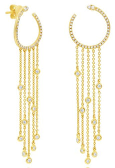 .44CT DIAMOND 14KT YELLOW GOLD MOON SHAPE MULTI ROW BY THE YARD HANGING EARRINGS