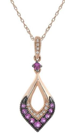 .40CT DIAMOND & AAA PINK SAPPHIRE 14KT ROSE & BLACK GOLD TEAR DROP LOVE PENDANT