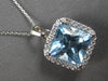 LARGE 6.53CT DIAMOND & AAA LIGHT BLUE TOPAZ 14K WHITE GOLD HALO FLOATING PENDANT