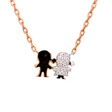 ESTATE .16CT DIAMOND 18K WHITE & ROSE GOLD 3D MALE AND FEMALE BABY FUN NECKLACE