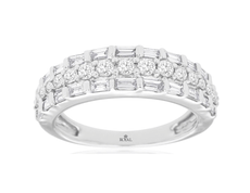 .83CT DIAMOND 14KT WHITE GOLD 3D ROUND & BAGUETTE 3 ROW CLASSIC ANNIVERSARY RING