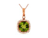 2.28CT DIAMOND & AAA PERIDOT 14KT ROSE GOLD CUSHION & ROUND SQUARE HALO PENDANT