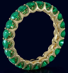 3.10CT AAA EMERALD 14KT YELLOW GOLD CLASSIC SHARED PRONG ETERNITY FUN LOVE RING