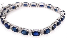 14.32CT DIAMOND & AAA SAPPHIRE 14KT WHITE GOLD 3D OVAL & ROUND TENNIS BRACELET