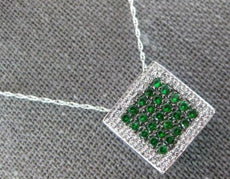 .79CT DIAMOND & AAA TSAVORITE 14KT WHITE GOLD SQUARE HALO PAVE FLOATING PENDANT