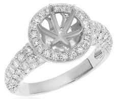 1.18CT DIAMOND 14KT WHITE GOLD 6 PRONG HALO FILIGREE SEMI MOUNT ENGAGEMENT RING