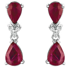 2.46CT DIAMOND & AAA RUBY 14KT WHITE GOLD 3D PEAR SHAPE & ROUND HANGING EARRINGS