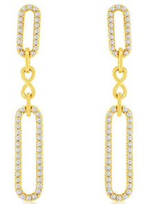 .50CT DIAMOND 14KT YELLOW GOLD ROUND OPEN OVAL INFINITY PAPERCLIP LOVE EARRINGS