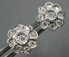 ESTATE .25CT DIAMOND 14KT WHITE GOLD FLOWER BEZEL FUN STUD EARRINGS