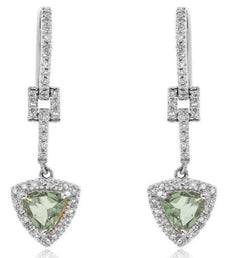1.13CT DIAMOND & AAA GREEN AMETHYST 14K WHITE GOLD TRILLION & ROUND FUN EARRINGS