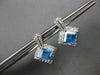 1.82CT DIAMOND & AAA BLUE TOPAZ 14K WHITE GOLD PRINCESS & ROUND HANGING EARRINGS