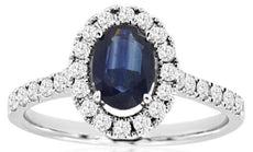 1.47CT DIAMOND & AAA SAPPHIRE 14KT WHITE GOLD 3D OVAL & ROUND ENGAGEMENT RING