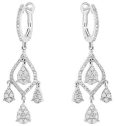 1.13CT DIAMOND 14K WHITE GOLD 3D MULTI TEAR DROP CHANDELIER FUN HANGING EARRINGS