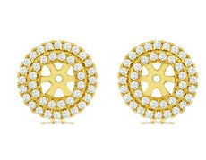 ESTATE .58CT DIAMOND 14KT YELLOW GOLD DOUBLE HALO ROUND SQUARE EARRINGS JACKETS