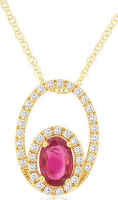 .70CT DIAMOND & AAA RUBY 14KT YELLOW GOLD 3D OVAL & ROUND FUN FLAOTING PENDANT