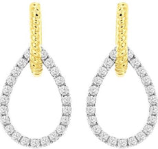 .51CT DIAMOND 14K TWO-TONE GOLD 3D OPEN TEAR DROP LOVE KNOT FUN HANGING EARRINGS