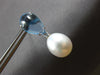 9.78CT AAA BLUE TOPAZ & PEARL 14KT WHITE GOLD 3D PEAR SHAPE FUN HANGING EARRINGS