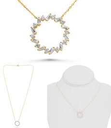 .38CT DIAMOND 14KT YELLOW GOLD 3D ROUND & BAGUETTE CIRCLE OF LIFE LOVE NECKLACE