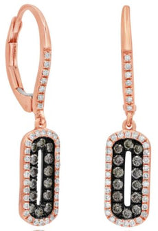 .60CT WHITE & CHOCOLATE FANCY DIAMOND 14KT ROSE GOLD 3D DOUBLE OVAL FUN EARRINGS