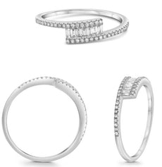 .22CT DIAMOND 14KT WHITE GOLD 3D CLASSIC ROUND & BAGUETTE CRISS CROSS LOVE RING