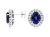 6.45CT DIAMOND & AAA TANZANITE 14K WHITE GOLD OVAL FILIGREE FLOWER STUD EARRINGS