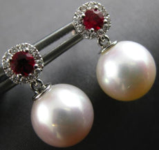 .58CT DIAMOND & AAA RUBY & SOUTH SEA PEARL 14KT WHITE GOLD 3D HANGING EARRINGS