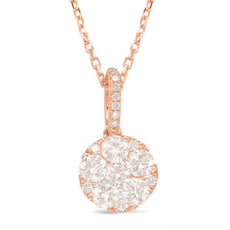 .52CT DIAMOND 14KT ROSE GOLD CLASSIC ROUND PAVE FLOWER CIRCULAR FLOATING PENDANT