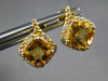 2.25CT DIAMOND & AAA CITRINE 14KT YELLOW GOLD CUSHION & ROUND HANGING EARRINGS