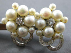 ANTIQUE LARGE OLD MINE DIAMOND & AAA SOUTH SEA PEARL 14KT 2 TONE GOLD EARRINGS