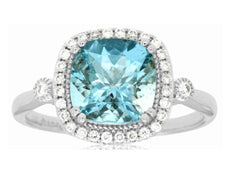 2.08CT DIAMOND & AAA AQUAMARINE 14KT WHITE GOLD CUSHION & ROUND ENGAGEMENT RING