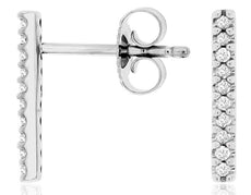 ESTATE .10CT DIAMOND 14KT WHITE GOLD CLASSIC ROUND 10 STONE BAR HANGING EARRINGS
