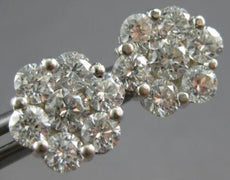ESTATE LARGE 1.50CT DIAMOND 14KT WHITE GOLD FLOWER INVISIBLE SCREWBACK EARRINGS
