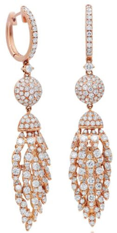 LARGE 4.80CT DIAMOND 18KT ROSE GOLD MULTI LEAF CIRCULAR HUGGIE HANGING EARRINGS