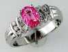 ESTATE 1.13CT DIAMOND & AAA PINK SAPPHIRE 14KT WHITE GOLD OVAL & ROUND LOVE RING