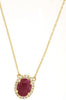 ESTATE 1.50CT DIAMOND & AAA RUBY 14K YELLOW GOLD OVAL & ROUND HALO LOVE NECKLACE