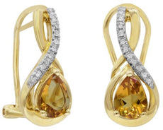 1.34CT DIAMOND & AAA CITRINE 14K YELLOW GOLD ROUND & PEAR SHAPE CLIP ON EARRINGS