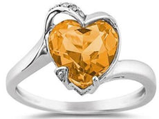 3.77CT DIAMOND & AAA CITRINE 14KT WHITE GOLD 3D HEART SHAPE SOLITAIRE LOVE RING