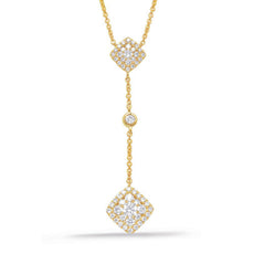 .46CT DIAMOND 14K YELLOW GOLD 3D CLUSTER DOUBLE SQUARE BY THE YARD LOVE NECKLACE